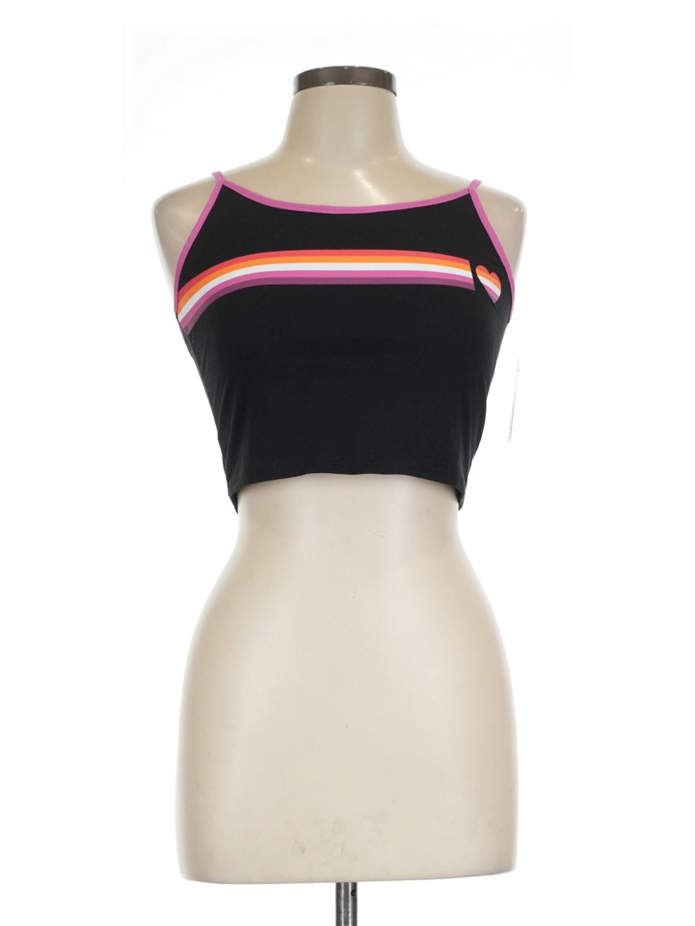 Black Crop Tank with Pink-Trim Straps and Rainbow Stripe